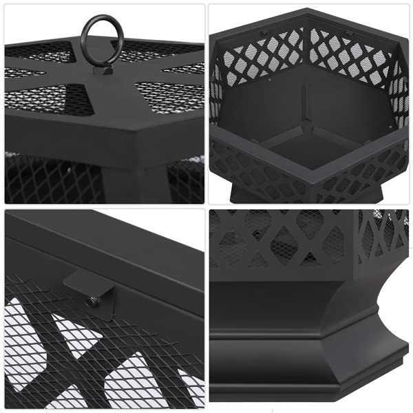 Yaheetech Brasero Exterieur Hexagonal 61 cm L x 62 cm H Foyer Poêle Chauffage à Charbon de Bois pour Jardin Terrasse