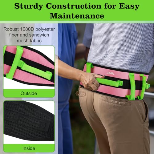 supregear Gait Belt - Anti-Slip Transfer Aid with 7 Handles and Quick-Release Buckle, Perfect for Senior Care, Pink — view 6