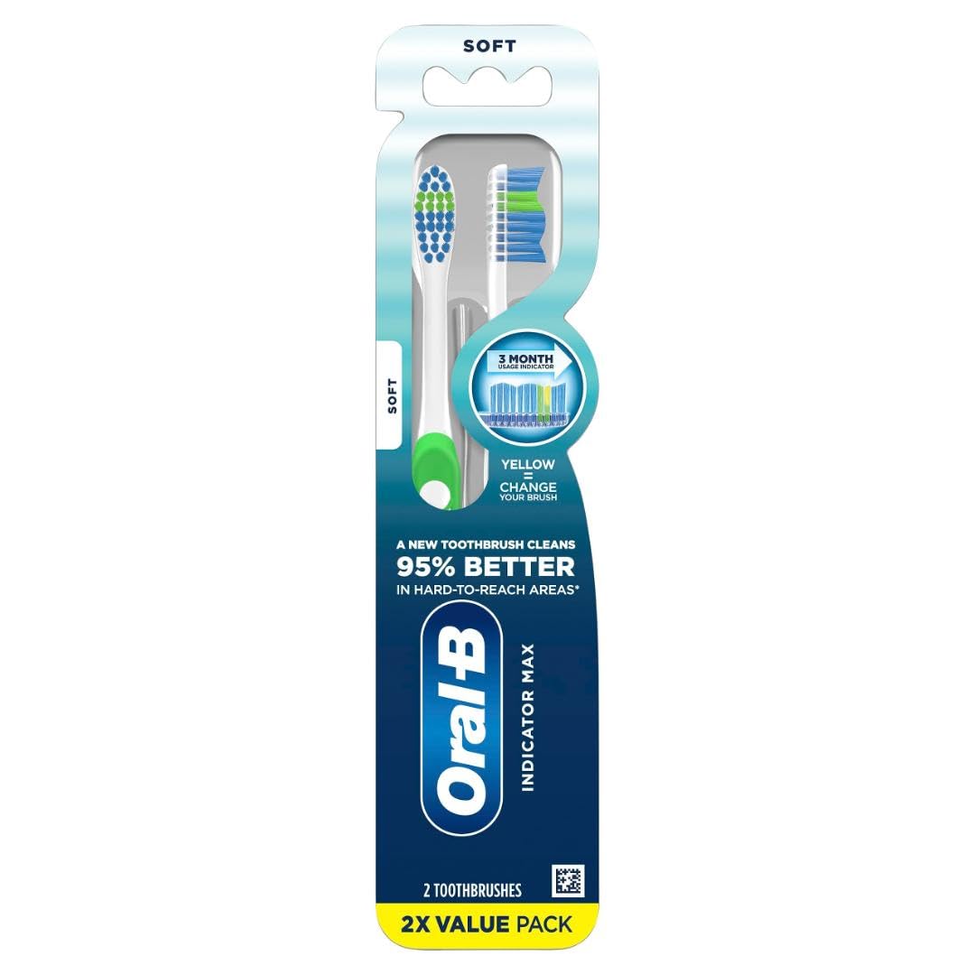 Oral-B Pro Health Fights Plaque & Tartar, 2 Count Soft Manual Toothbrush Pack, Indicator Bristles, Plaque Fighter, Gentle on Teeth