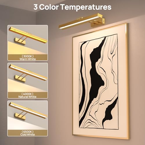 Image of PESUTEN Picture Light Battery Operated, 16in Wireless Art Light for Paintings CCT Dimmable Recharging Battery Picture Light with Remote Control for Gallery Dartboard Art Bedroom Bathroom 2pcs Gold