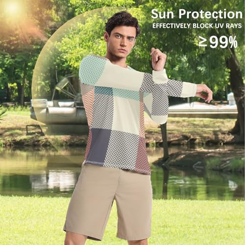 Buffalo Plaid Orange Men's Rash Guard Loose Type Elasticity Long Sleeve Sun Protection UPF 50+ Beach4