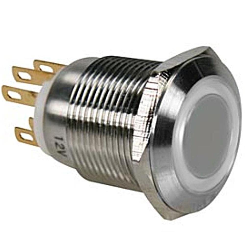Velleman R1900W Stainless Steel Mounting Hole Electric Switch Push Button, White, 19 mm