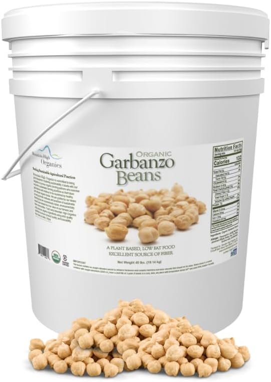 Mountain High Organics - 40 lb Bucket, Certified Organic Dried Garbanzo Beans, Bulk, Non GMO, Vegan, Sproutable Dried Chickpeas, Plant Based Protein