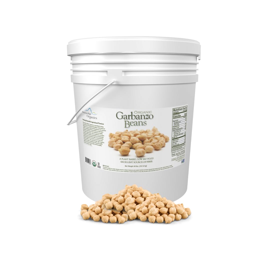 Mountain High Organics - 40 lb Bucket, Certified Organic Dried Garbanzo Beans, Bulk, Non GMO, Vegan, Sproutable Dried Chickpeas, Plant Based Protein