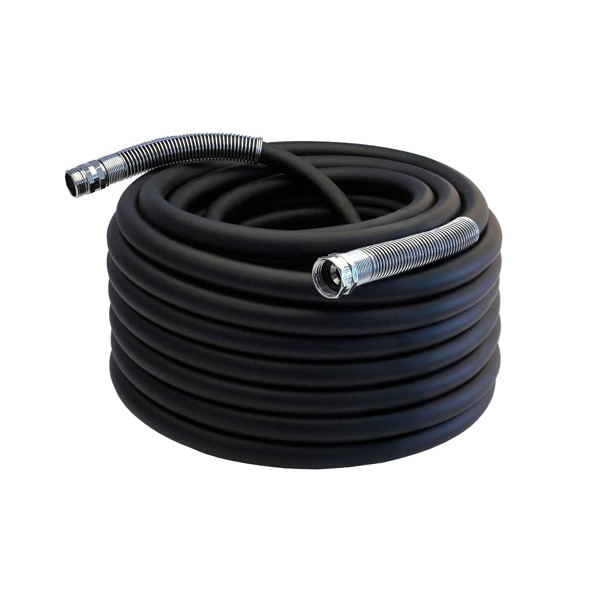 Guitrees 2026 Upgraded Garden Hose 100FT x 5/8", Heavy Duty Rubber Water Hose with Five Layered Braiding, Swivel male and female Nickel-plated Brass Fittings, 1000PSI Burst, 300PSI Working (Black)