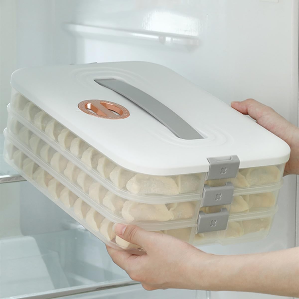 Homoyoyo Caja de Almacenamiento para Congelador de 3 Capas Tapa, Organizador Fácil de Usar para Carne y Mariscos, Material Pp Blanco, Adecuado para Refrigeradores