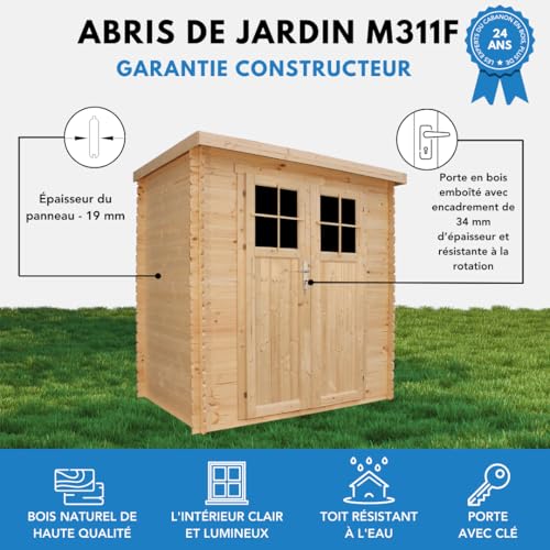 Abri de Jardin en Bois TIMBELA M311 Stockage extérieur l204xL142xH200cm2.22m2 Petit abri à Outils Local à vélos Toit imperméable fenêtres - vue 8