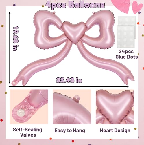 Image of Pink Bow Balloons for Bachelorette Party Decorations - Pink Balloons for Bridal Shower, Engagement, Wedding & Birthday Decorations Women Girls, Princess Party Decoration (4)