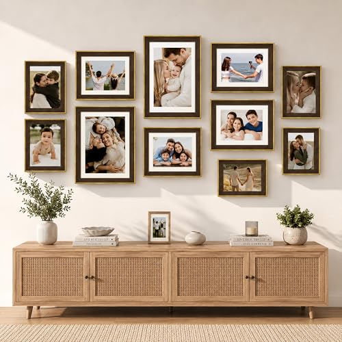 Image of Art Street Gold Gallery Wall Photo Frame Set for Living Room | Modern Family Memory Timeline Wall Decor with Multi Size Collage Frames for Home & Bedroom Decoration