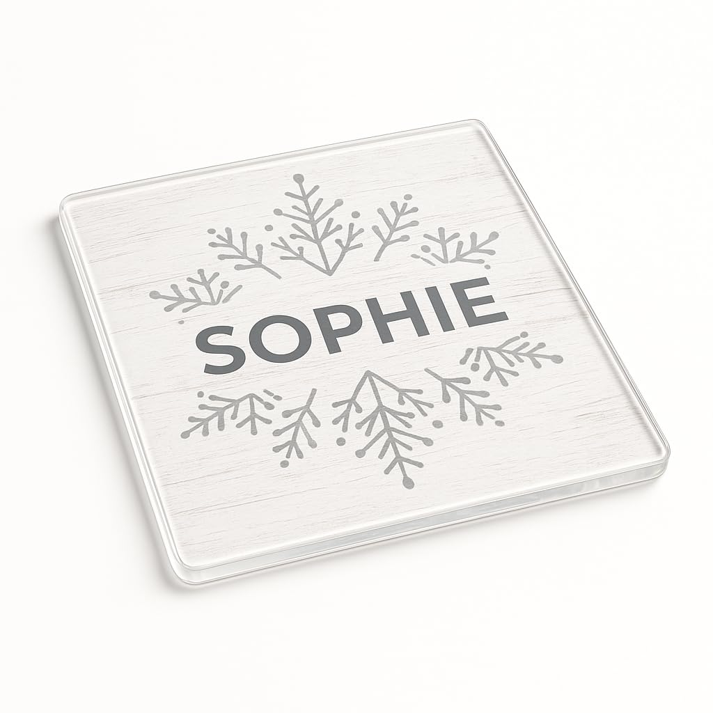 Personalised Acrylic Coaster Gift for Christmas - Skandi Simple Design with Snowflake Motif - Elegant and Unique Table Decor