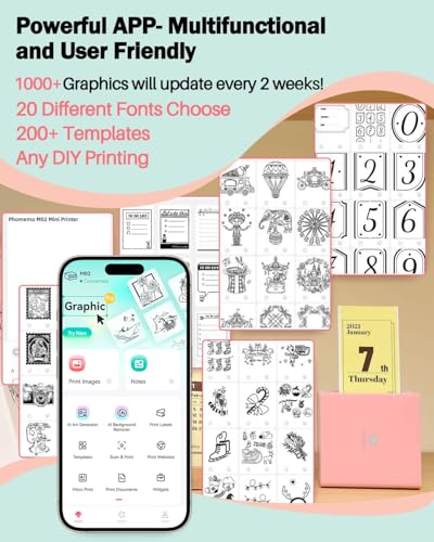 Phomemo Sticker Printer- Mini Thermal Sticker Printer Machine, Small Pocket Label Maker Instant Print for DIY Creation, Study Notes, Photos, Portable Inkless Photo Maker for Kids/Students, Pink