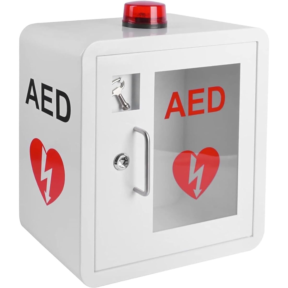 An der Wand montierter AED-Aufbewahrungsschrank,AED-Defibrillator-Wandschrank,Defibrillationsalarmbox,Erste-Hilfe-Schrank, mit transparentem Fenster und Schlüssel,blinkendem Alarmlicht,for Home-Office