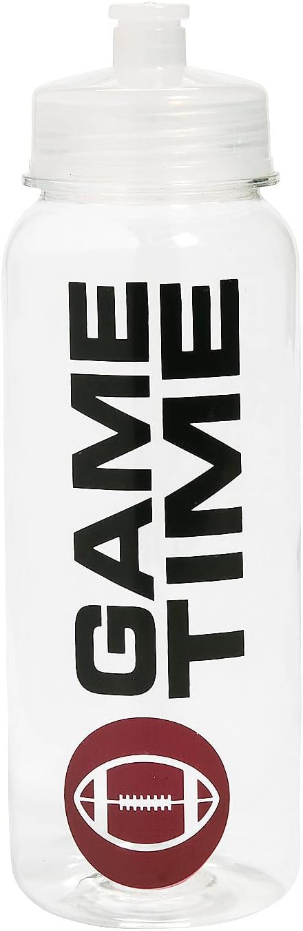Fun Express 12 Pieces American Rugby Football Water Bottles, BPA Free Plastic, Sports Party Supplies, Clear