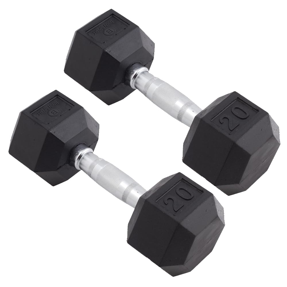 Body Sport Rubber Encased Hex Dumbbell Weight, Pair – Dumbbells for Exercises – Strength Training Equipment – Home Gym Accessories – Weight Training