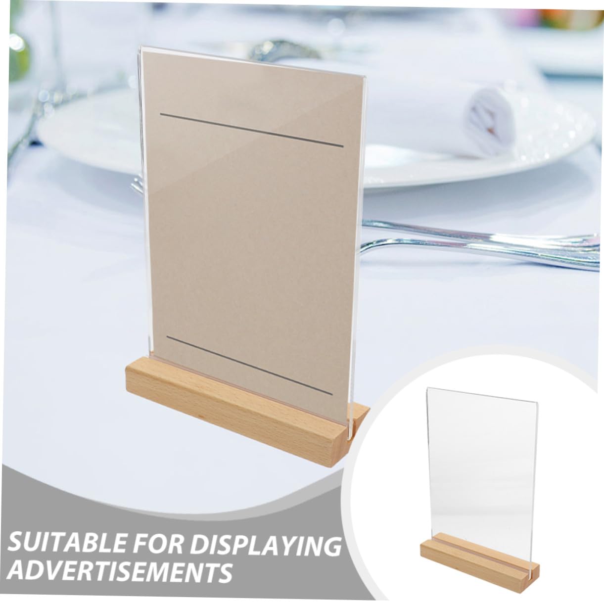 SHINEOFI 3piezas Expositor De Menús Transparente De Acrílico Base De Madera Soporte Para Carteles De Mesa Para Restaurantes Cafeterías y Comercios Minoristas