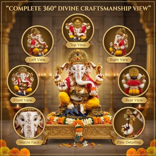 Image of Ganpati Religious Statue Idol Ganesh Murti Home Decor for Puja Marble Dust Lord Ganesha 7 Inch Statue for Home Decor Mandir Temple Office Gift (18CM)