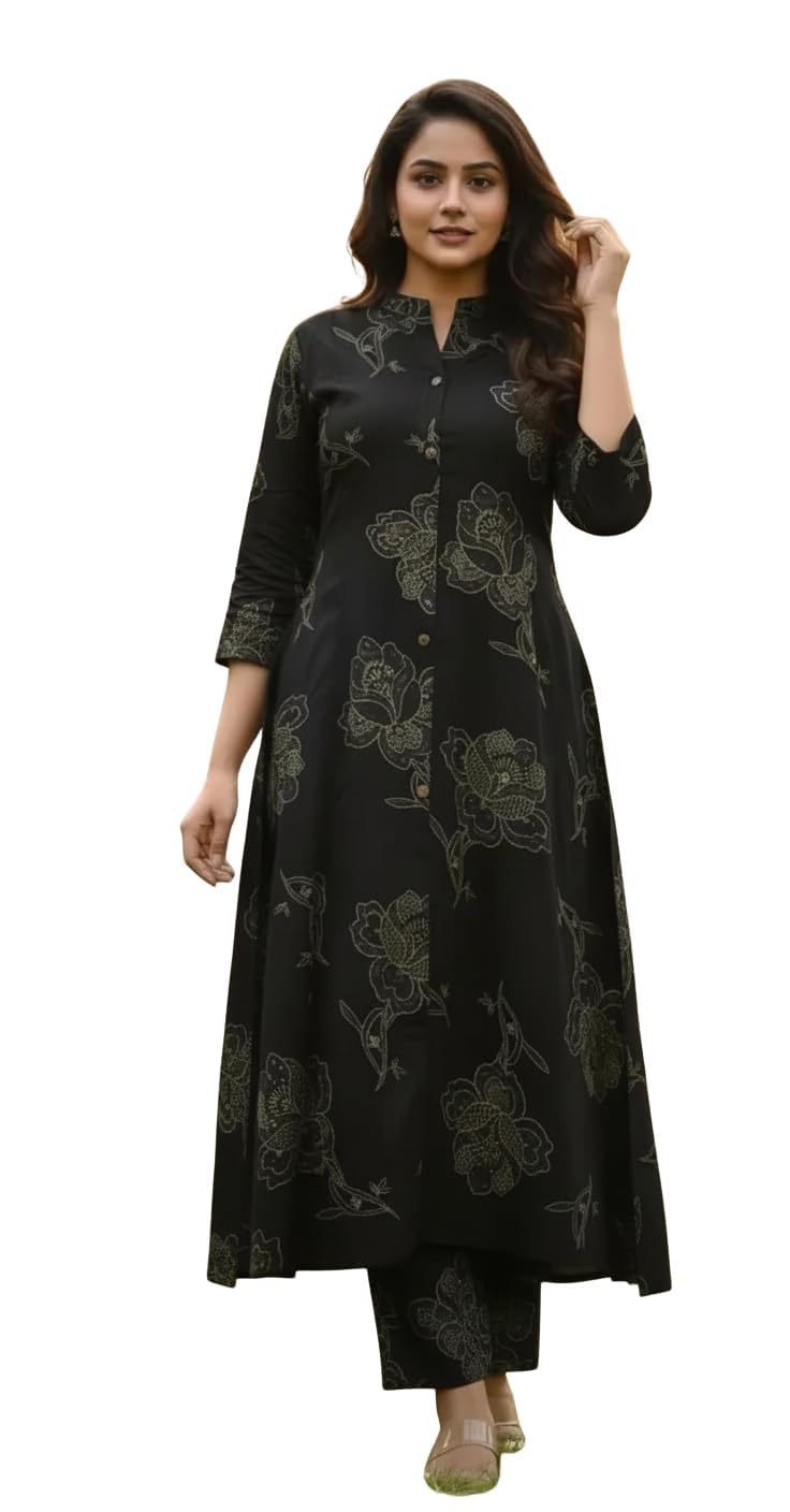 SNITCH Women Floral Printed A-Line Kurta Set with Pants Green/Blue in blue