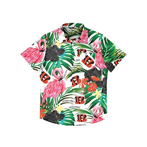 FOCO Men's NFL Team Logo Floral Aloha Tropical Flamingo Button Up Shirt
