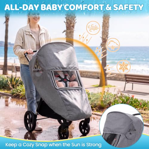 Image of Clear Stroller Rain Cover, Universal Fit, Side Ventilation, Light Gray