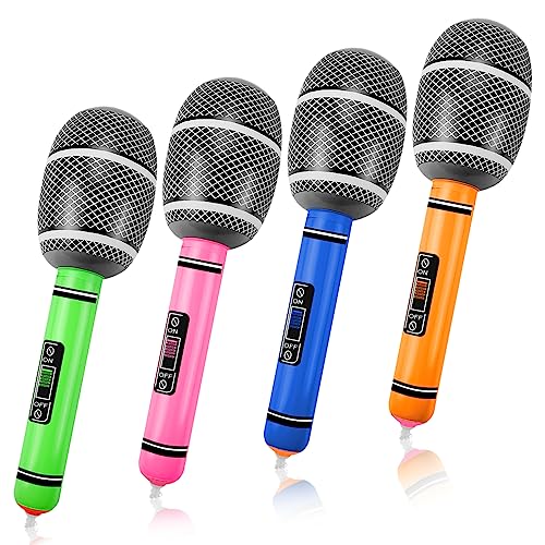 4Pcs Inflatable Microphone for Kids Adults Jagowa Pretend Play Microphone Toys Musical Instrument Party Supplies Gifts (4 Colors)