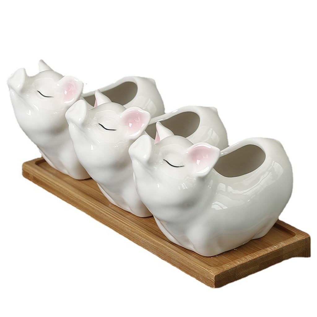 GELASIGE Flower Pots White Ceramic Flowerpots, Creative Piggy Flowerpots, Balcony Succulent Flowerpots, Suitable For Gardens Outdoor Flower Pots