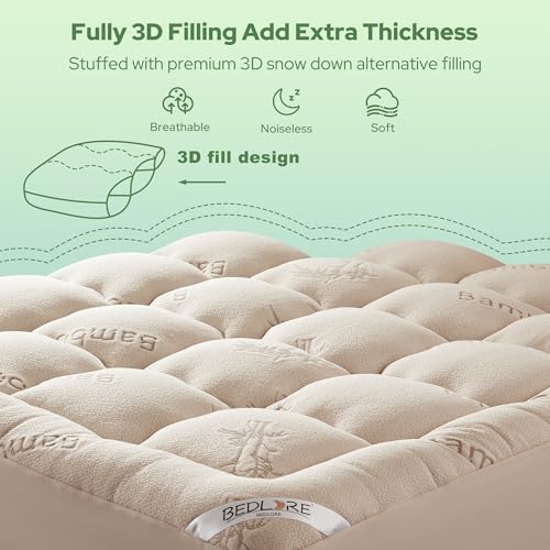 Image of BEDLORE Queen Mattress Topper , Thick Pillow Top Mattress Pad | Stretchable Pockets Fit 6 inch-18 inch Mattress, Soft Breathable Mattress Topper for Back Pain Relief and Hot Sleepers(Beige)