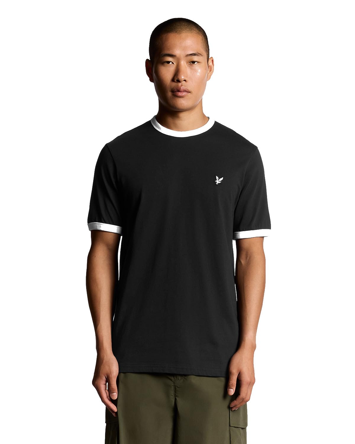 Lyle and Scott   Ringer Cotton Crew Neck T-Shirt In Jet Black/ White, Men's Size XS