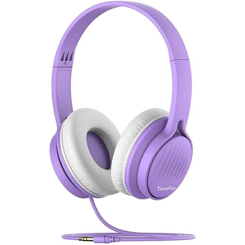TuneFlux Kids Headphones, Toddler Headphones with Safe Volume Limiter 85dB, Wired School Headphones for Kids with Adjustable and Flexible Design for Boys and Girls-Purple