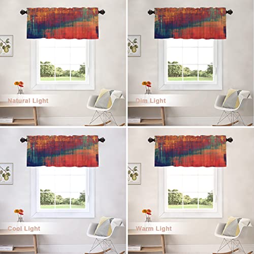 Shrahala Red Orange Old Grunge Kitchen Valances Half Window Curtain, Ancient Texture Yellow Beige Blue Red Orange Green Kitchen Valance For Window Ink Printing Valances Curtains For Decor 52X18 Inch #TOP5