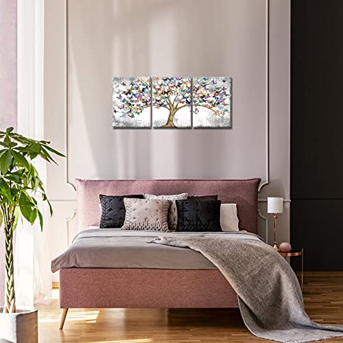 Ryounoart 3 Piece Tree Of Life Canvas Wall Art Tree With Colorful Butterfly Paintings Abstract Landscape Pictures Prints For Home Office Farmhouse Giclee Artwork Stretched And Framed Ready To Hang #TOP3