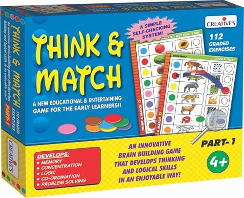 Creative's Think & Match Part-1, Brain Building Games for Kids, Develops Thinking & Logical Skills, Self Checking Learning Games | Matching Colour Activity Card | 112 Graded Exercises | Ages 4 & Up