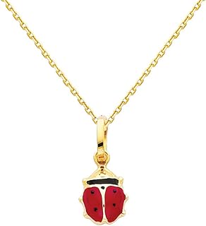 14k Yellow Gold Lady Bug Enamel Pendant with 0.9mm Cable Chain Necklace