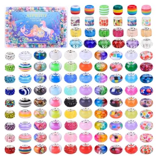 AIPRIDY 650 Mixed Style European Craft Beads: Large Hole, Lampwork, Spacer, DIY Jewelry Making