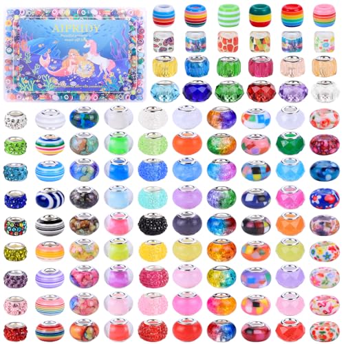 600 Pieces Assorted European Craft Beads Large Hole Lampwork Spacer Beads Colorful European Beads for DIY Necklace Bracelet Jewelry Making (Mixed Style 600 Pieces)