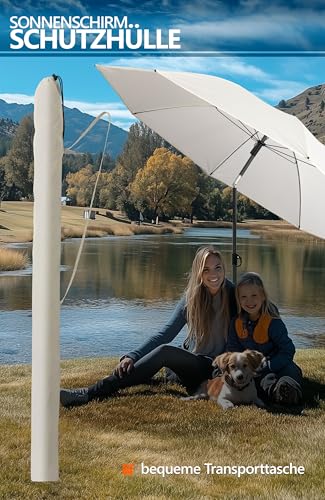 4smile Sonnenschirm Strand Ø 180 cm, 3-IN-1 Set - UPF 50+ Strandschirm windfest stabil SunnyJoy in Beige + Sonnenschirm Schutzhülle + Sonnenschirm Bodenhülse - Sicherer Sonnenschutz Strand – Bild 6
