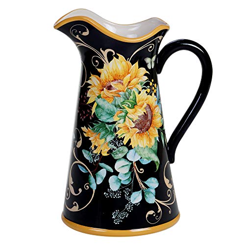 Sunflower Fields 96 oz Ceramic Pitcher-Decorative Farmhouse Floral Water Jug