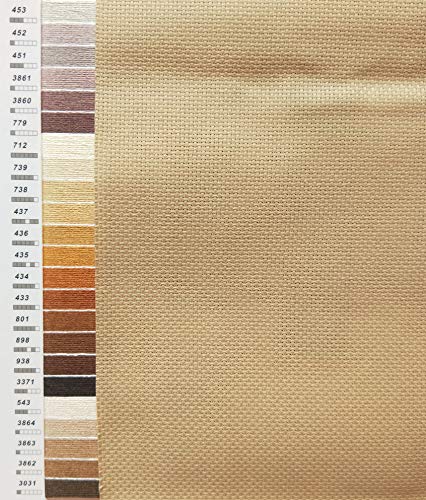 Image of 12 inch x 18 inch by 3 Pack 14CT Counted Cotton Aida Cloth Cross Stitch Fabric (Antique White +Coffee+Khaki)