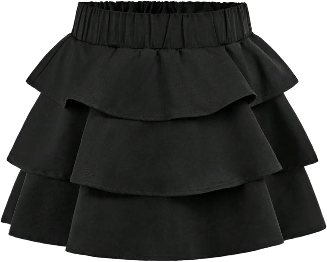 OYOANGLE Girl's Cute Ruffle Mini Skirt Y2K Elastic High Waist Tiered Flared Short Skirts