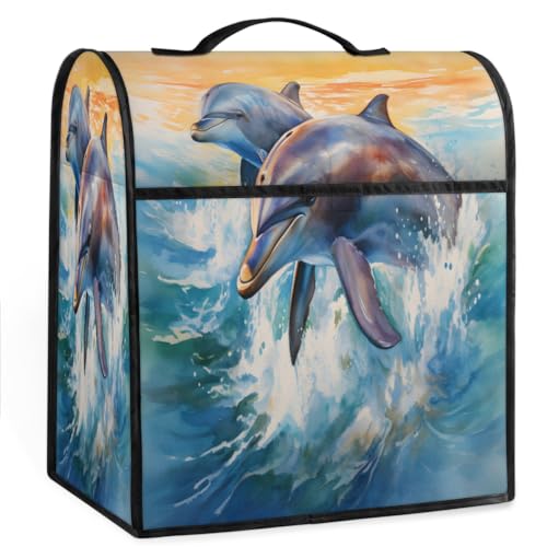 Coffee Maker Cover Watercolor Dolphin Animal Kitchen Appliance Covers Small Appliance Covers Blender Cover Juicer Cover Dust Covers for Kitchen Appliances with Top Handle and Pockets,Washable,B94