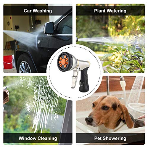 Hose Nozzle Garden Hose Nozzle Heavy Duty Metal Hose Spray Nozzle with 9 Adjustable Patterns Front Trigger Hose Sprayer Water Hose Nozzle for Cleaning, Watering Garden, Washing Cars, Bathing Pets