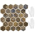 STICKGOO Hexagon Peel and Stick Backsplash Tile, Stick on Backsplash for Kitchen and Bathroom, Rust Slate Look PVC Mixed Metal Gold Self Adhesive Metal Mosaic Tiles(10 Sheets, Seamless)