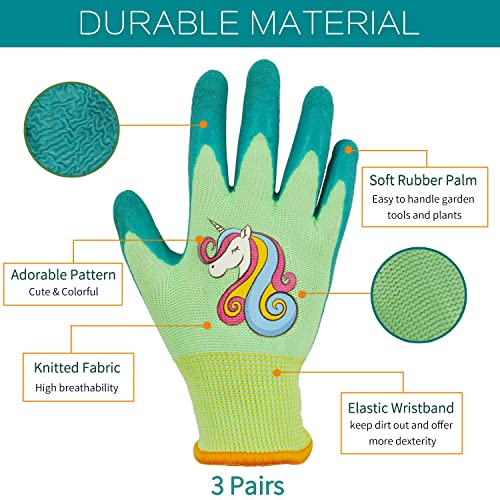 Glosav 3 Pairs Kids Gardening Gloves For Age 2-12, Childrens Garden Glove For Toddlers Yard Work, Non Slip, Flexible (Large For 9, 10 Year Old) #TOP1