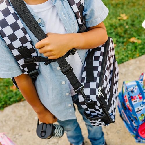 Image of Wildkin Kids ECO rPET Insulated Lunch Box - Keeps Food Hot or Cold, Easy-Clean Lining, Mesh Pockets & BPA-Free - Boys & Girls, Ideal for School, Travel & Daycare - Black and White Checkered