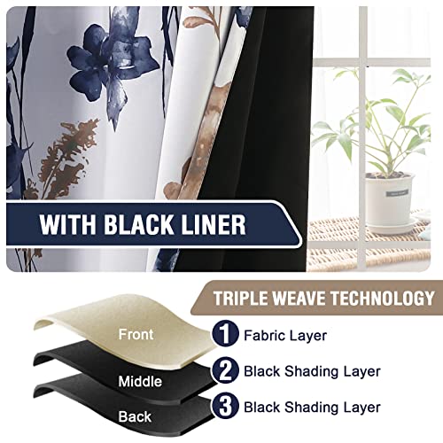 H.VERSAILTEX 100% Blackout Curtains 96 inch Length 2 Panels Set Cattleya Floral Printed Drapes Leah Floral Thermal Curtains for Bedroom with Black Liner Sound Proof Curtains, Navy and Taupe by H.VERSAILTEX - Used condition - Image 5