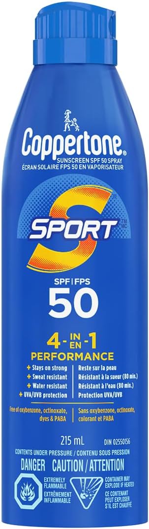 Coppertone Sport Sunscreen Spray SPF 50, Sweat & Water Resistant, 215mL