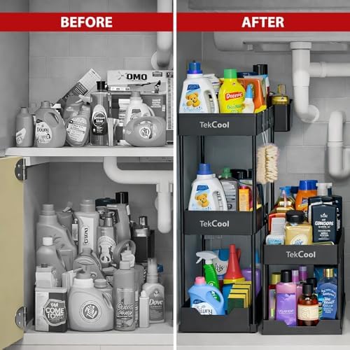 Image of TEKCOOL 2 Tier Under Sink Storage Organizer for Kitchen & Bathroom /Pullout Cabinet Organizer for Kitchen Cabinets /Under Sink Organizer /Bathroom Cabinet Storage(Pack of 1, Black).