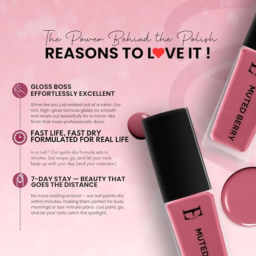 Image of MUTED BERRY Vegan Nail Polish Dusky Berry Color | Long Lasting Chip Resistant Formula | Quick Dry Glossy Finish | Non Toxic & Cruelty Free Nail Paint for Women | 10 ml