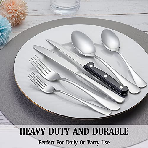 24 Pcs Silverware Set With Steak Knives Service For 4,Stainless Steel Flatware Set,Mirror Polished Cutlery Utensil Set,Home Kitchen Eating Tableware Set,Include Fork Knife Spoon Set,Dishwasher Safe #TOP6
