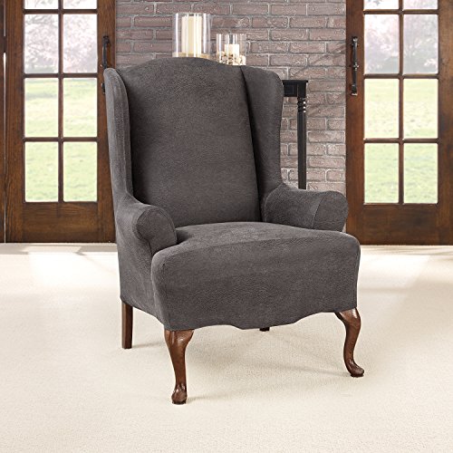 Surefit Ultimate Stretch Leather - Wing Chair Slipcover - Antiqued Slate (Sf44046) #TOP1