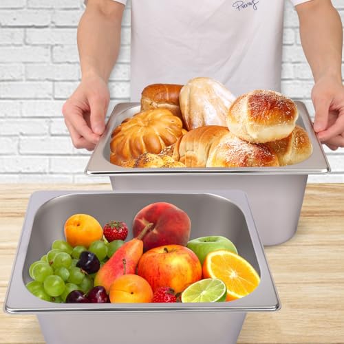 Image of 4 Pack 1 /2 Size, 6 Inch Deep Steam Table Pan, Silver 201 Stainless Steel Chafing Pan, Half Size Hotel Steam Pans for Weddings, Parties, Restaurants, Cafeterias and Hotels